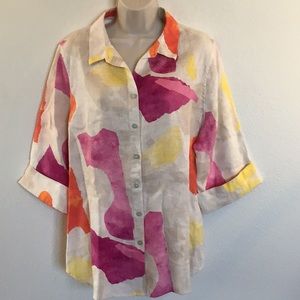 Chico’s 100% Linen No Iron Top size 3